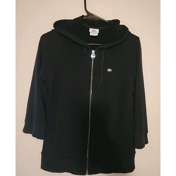 Lacoste Black Hoodie with 3/4 Sleeves  Zip Up Sz 42 Sz L - Picture 1 of 8